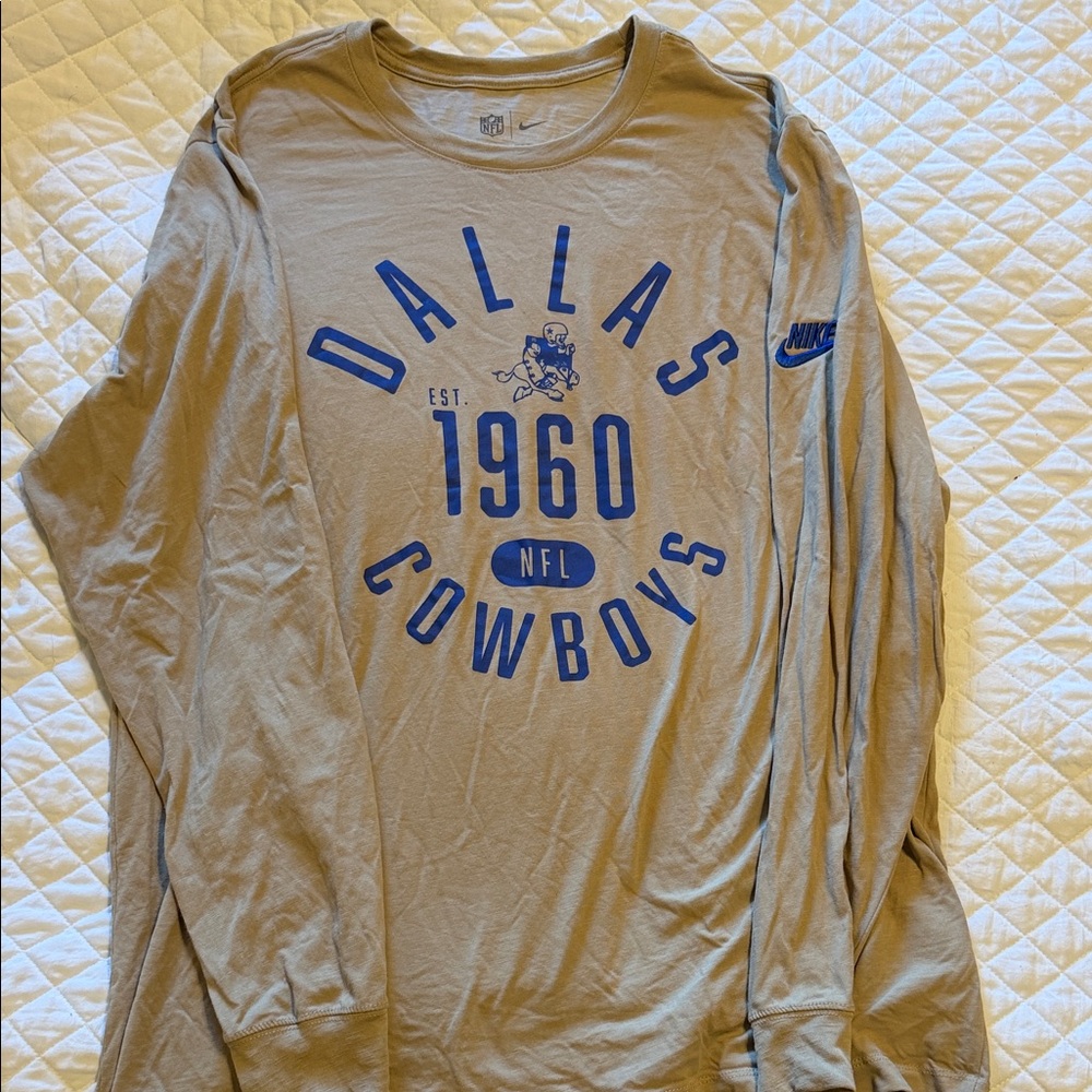 Nike Tan Long Sleeve Tee with Blue Dallas Cowboys Graphic